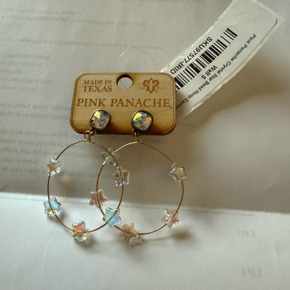 Pink Panache Gold Hoop Earrings with Iridescent Stars - Picture 2 of 3